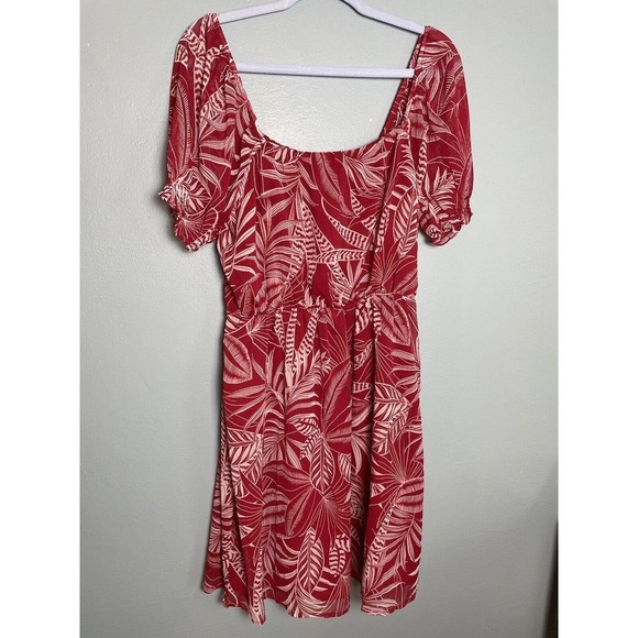 Banana Republic Dress Red Leaf Print Chiffon Midi Short Sleeve Summer Sundress - Picture 3 of 5